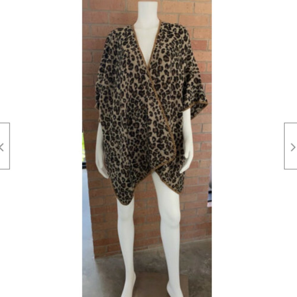 Open Front Leopard Print Jacket Wrap Sweater Os - image 1